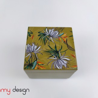 Green square lacquer box with night cactus flower pattern 8*H6 cm 